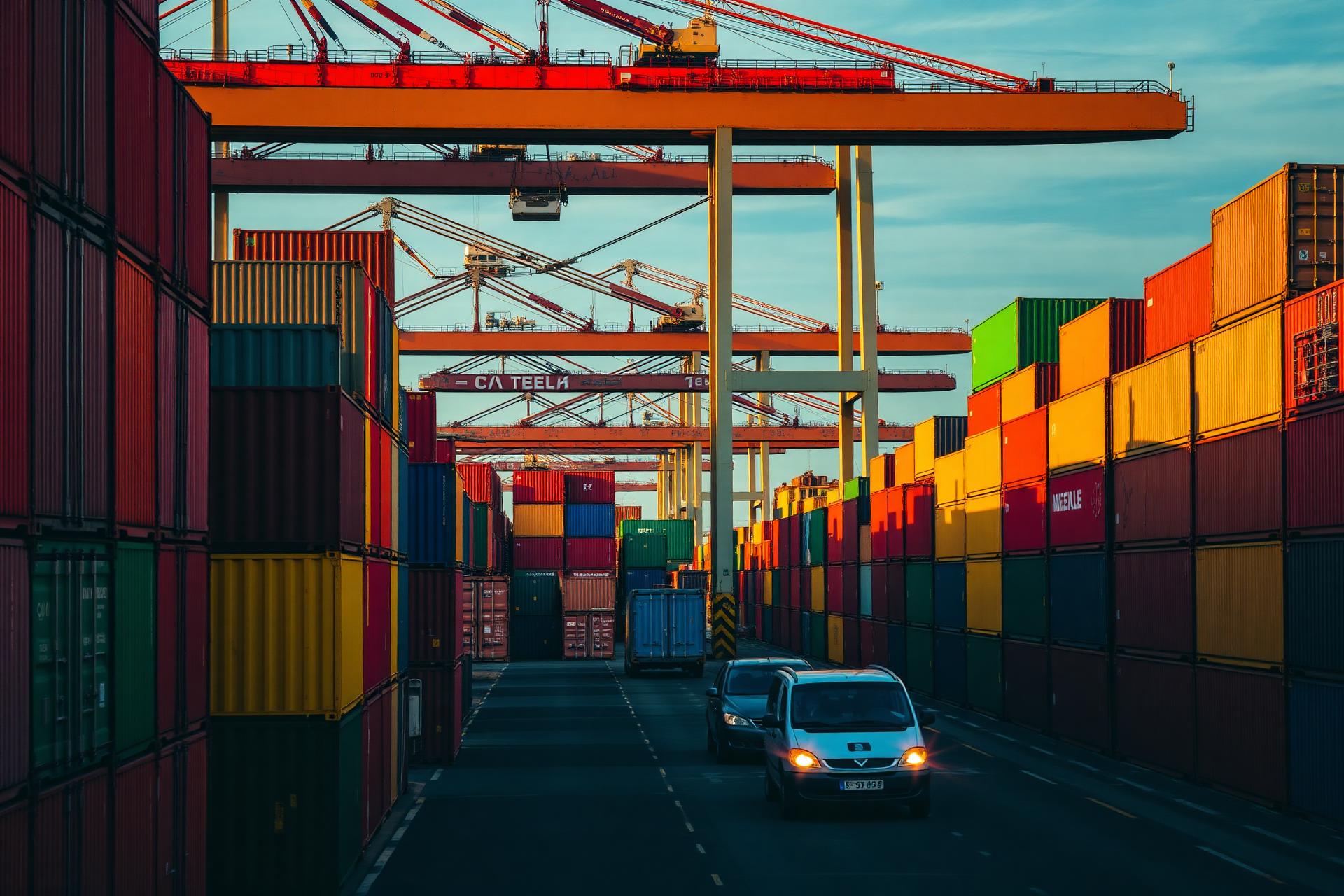Colorful stacked shipping containers at port